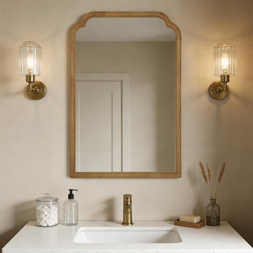 24" x 36" Natural Wood Mirror for Wall Mounted, Rustic Wood Frame Wall Mirrors Decorative or Bathroom Mirror (Natural