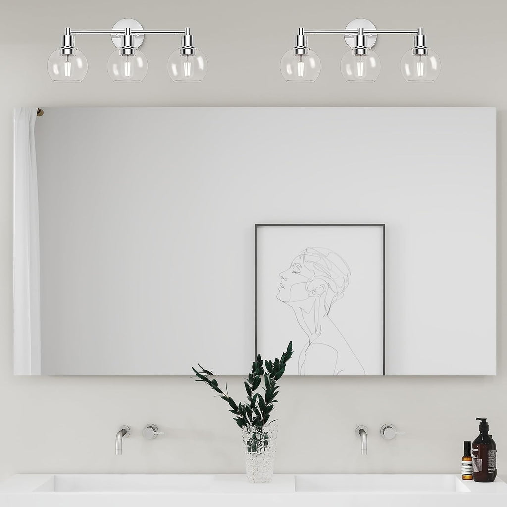 3 Lights Bathroom Vanity Light Fixtures Chrome, Bathroom Lights Over Mirror, Industrial and Farmhouse 3 Light Wall