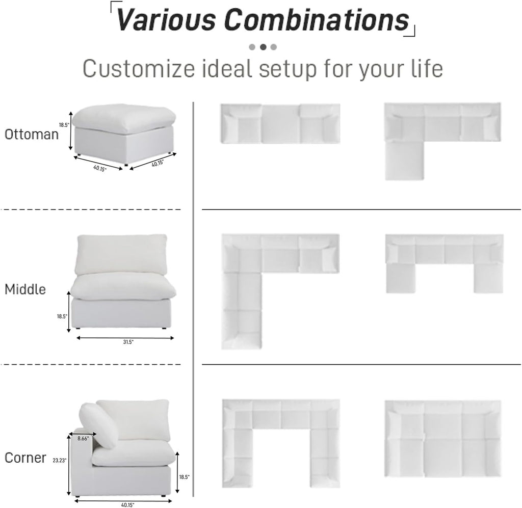 Cloud Modular Sectional Sofa with Storage Ottoman,120.45" L Shaped Couch ,Down Filled Convertible Couch Deep Seat