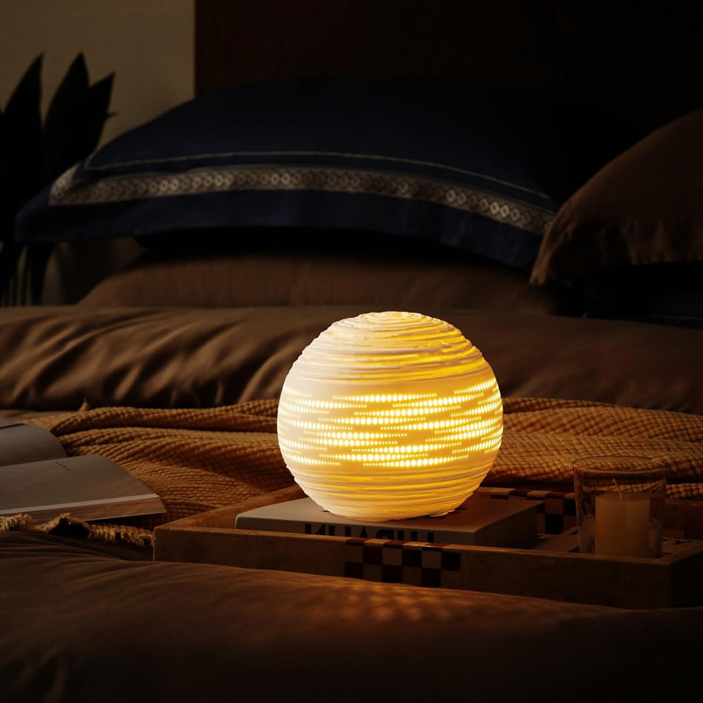 8.7" Modern Ceramic Table Lamp, Fully Dimmable Modern Bedside Lamps and Nightstand, White Translucent Ceramic Shade