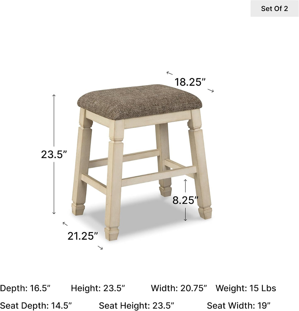 Bolanburg Farmhouse 24" Counter Height Upholstered Barstool, 2 Count, Whitewash