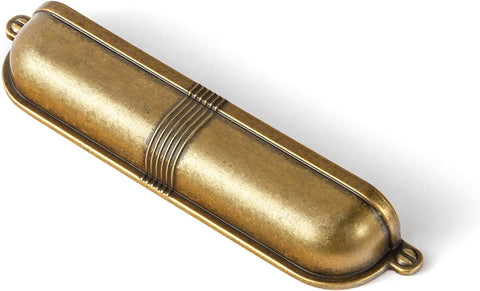 6 Pack 5 Inch Antique Brass Cup Pulls with Textured Strap Design, Elegant Vintage Bin Handles & Furniture