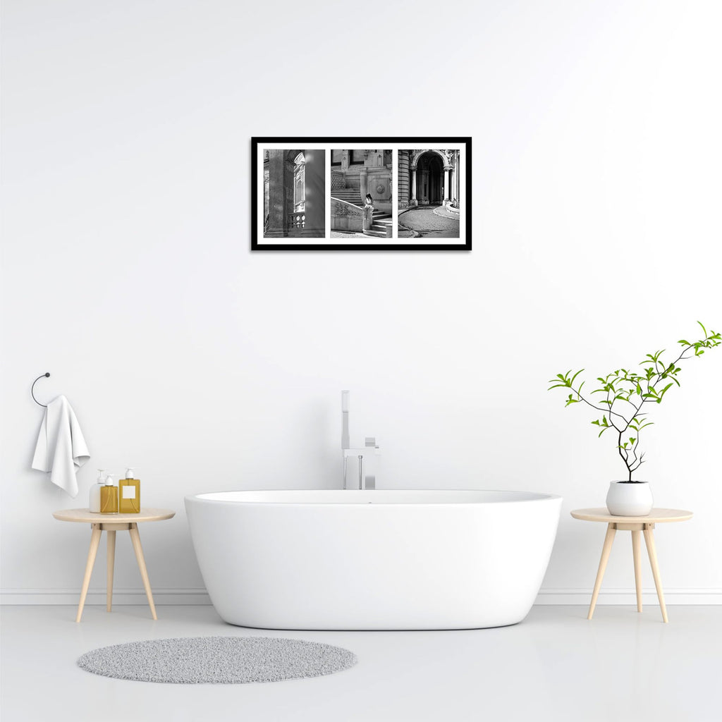 5x7 Three Opening Picture Frame with Mat or 8x16 Frame without Mat, Black 3 Pciture Frame Collage for 5 x 7 Photo