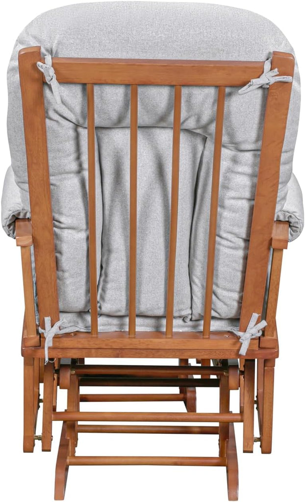 Contempo Nursery Rocking Chair with Ottoman, Wooden Glider for Baby Nursing, Smooth Gliding Rocker, Walnut Wood and
