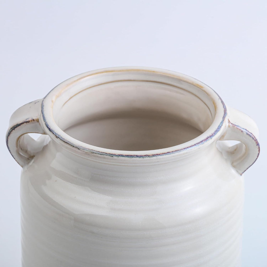 Ceramic Rustic Distressed White Flower Vase for Centerpieces