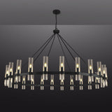 Black Wagon Wheel Chandelier, 70 Inch Glass Chandeliers, 24 Light Chandelier for High Ceiling, Modern Farmhouse Chandeliers for Living Room, Dining Room, Entryway, Stairwell (Bulbs Included) A115-B0F29CS3HQ