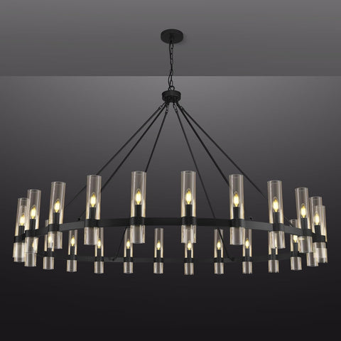 Black Wagon Wheel Chandelier, 70 Inch Glass Chandeliers, 24 Light Chandelier for High Ceiling, Modern Farmhouse Chandeliers for Living Room, Dining Room, Entryway, Stairwell (Bulbs Included) A115-B0F29CS3HQ