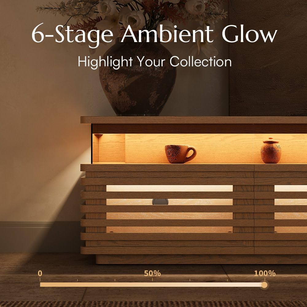 71'' Fully Assembled TV Stand with Adjustable LED Lights, Oak