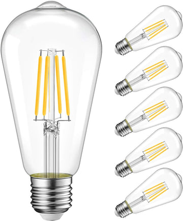 6 Pack Vintage LED Edison Bulbs 75W Equivalent 11W 1100LM Dimmable ST64 Filament 2700K Warm White E26 Medium Base
