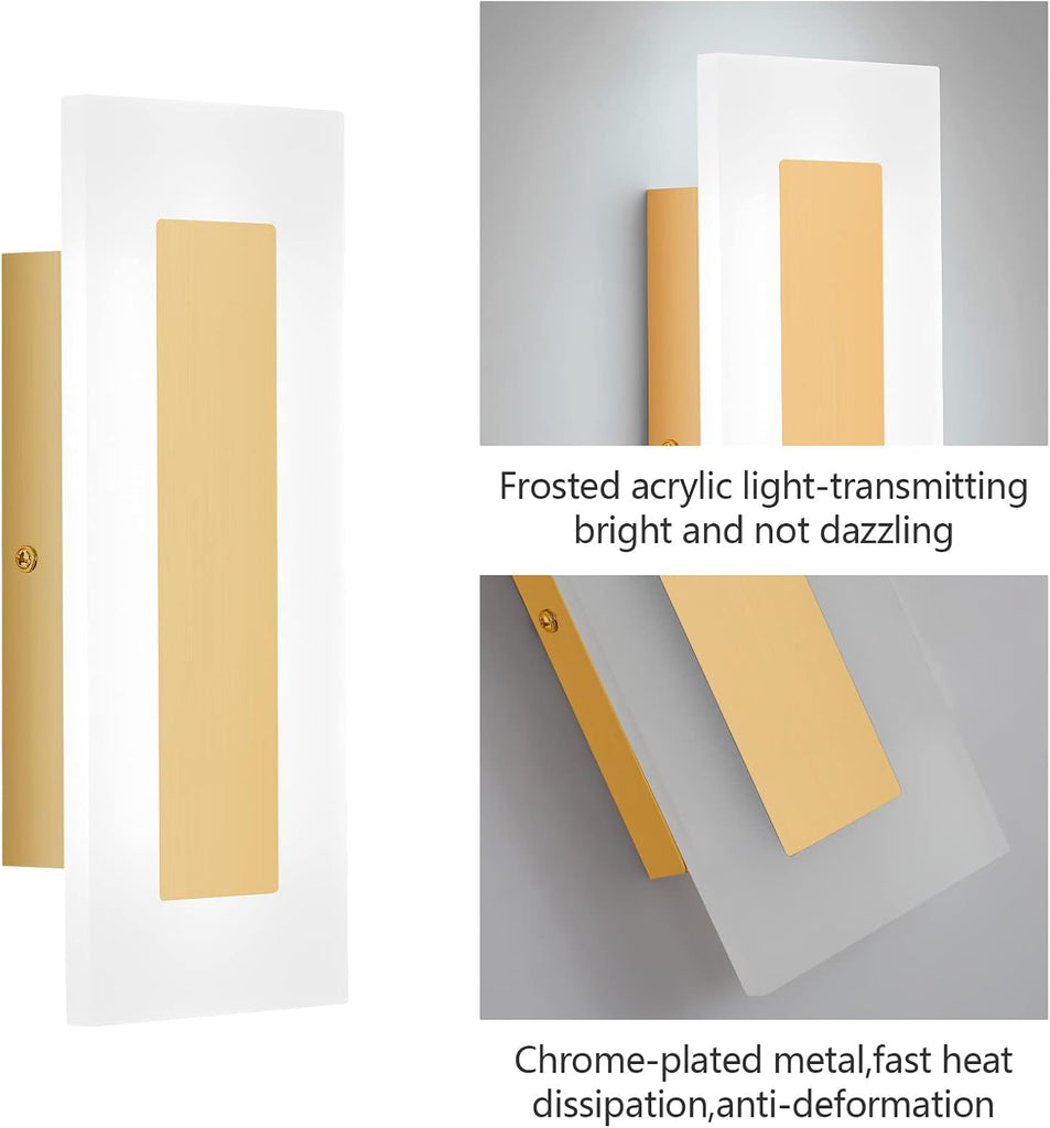 Modern LED Acrylic Gold Wall Sconce White Light 6000K for Bedroom Corridor Stairs Bathroom Indoor Lighting Fixture