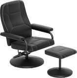 Modern Reclining Swivel Lounge Chair and Ottoman — Black Faux Leather