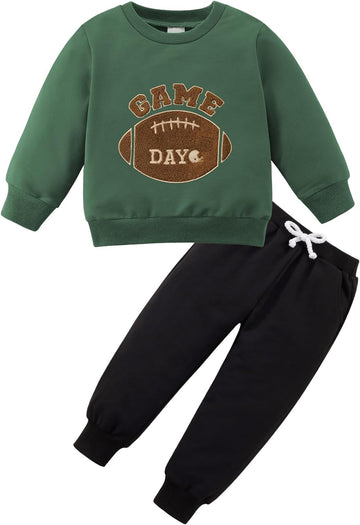 Toddler Baby Boy Fall Winter Clothes Boys Long Sleeve Football Sweatshirt Top Pants 2PCS Set