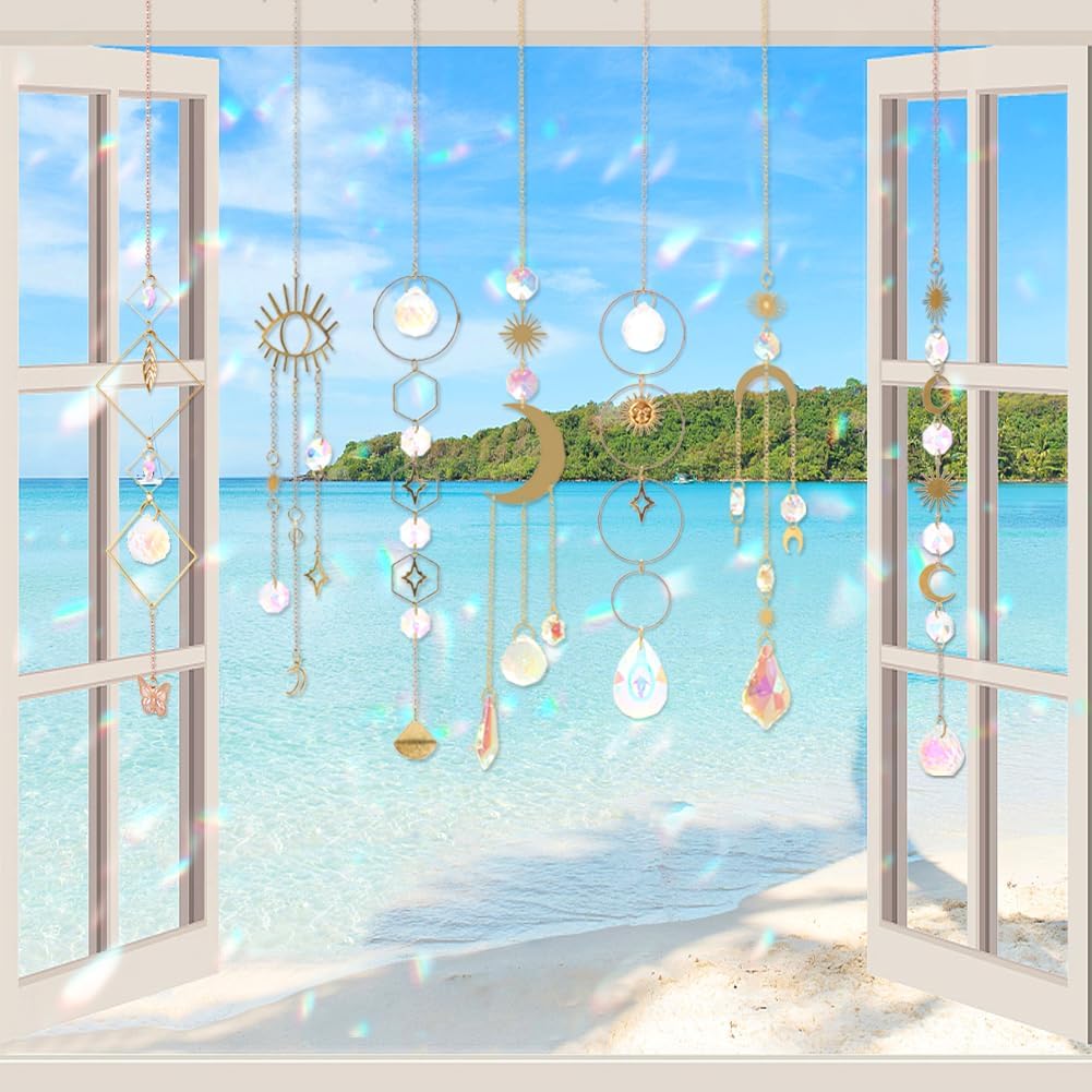 Sun Catchers, 10 Colorful Crystal Suncatcher with Chain Pendant Ornaments - Hanging Crystals Prism Rainbow Maker for