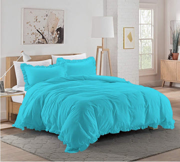 3 Pieces Ruffle Duvet Cover Set with Zipper Closure, 100% Egyptian Cotton 1000 Thread Count (Twin/TwinXL, Turquoise