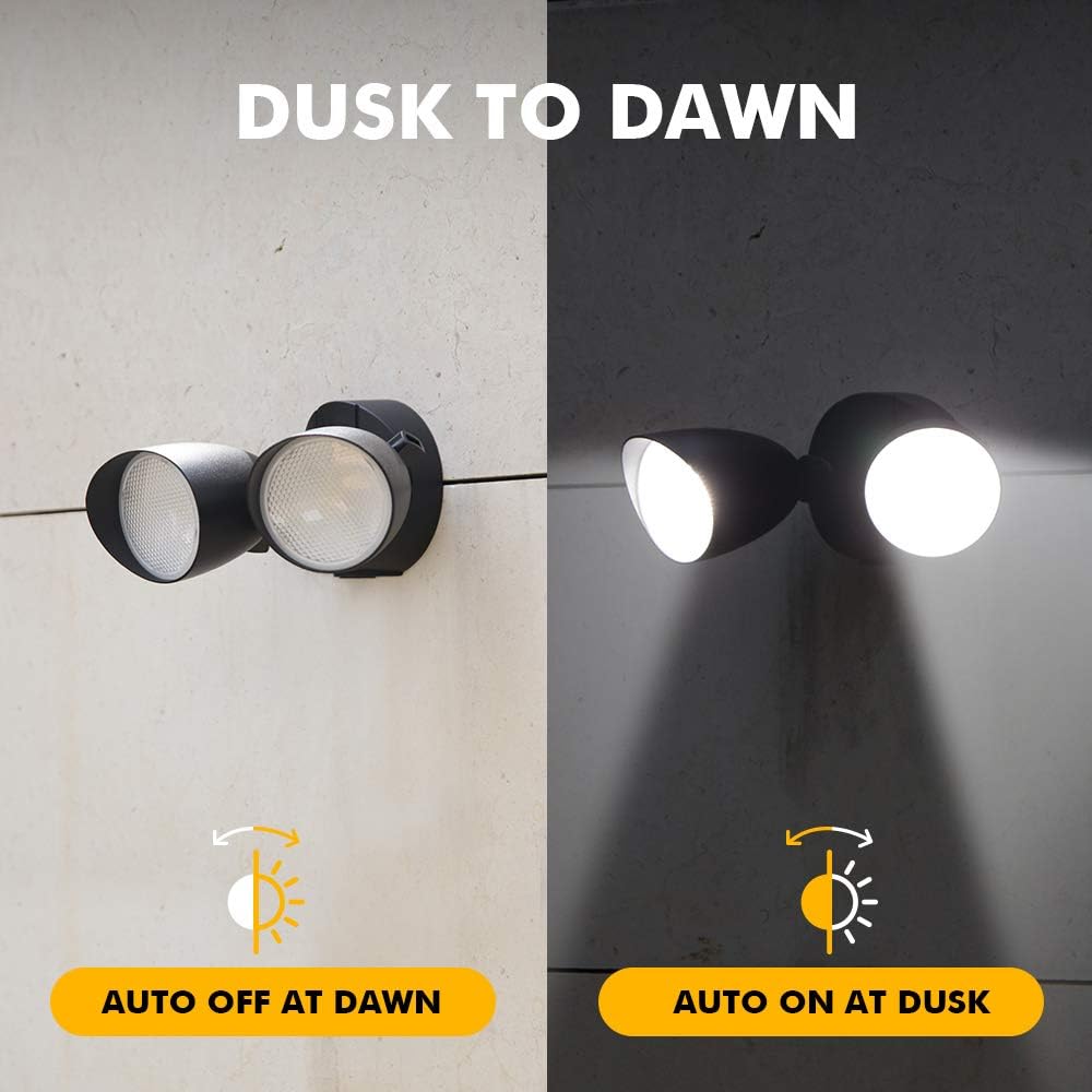 6222B-D2D 3500 Lumen 32 Watt Dusk to Dawn Dual-Head Flood Light Outdoor Waterproof Exterior Security Floodlight