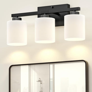 Bathroom Light Fixtures Black, 3-Light Vanity Lights Over Mirror | Modern Bathroom Vanity Light, Frosted Shades