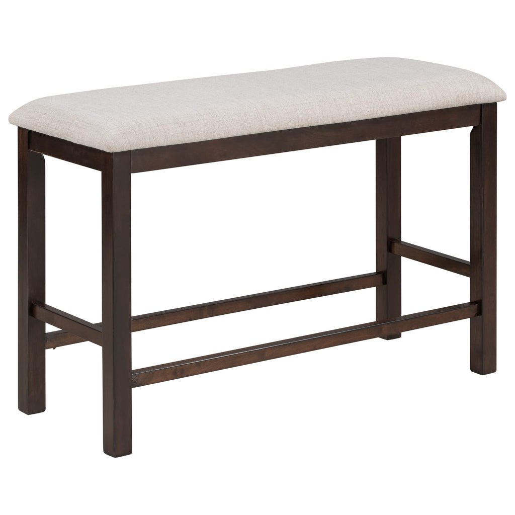 6-Piece Wooden Dining Table Set, Wood Rectangular Table and 4 Upholstered Chairs and 1 Bench, Kitchen Dining Table