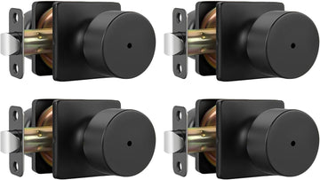 Matte Black Door Knobs Interior, Privacy Bedroom Door Knob with Lock, Black Interior Door Knobs Bathroom 4 Pack