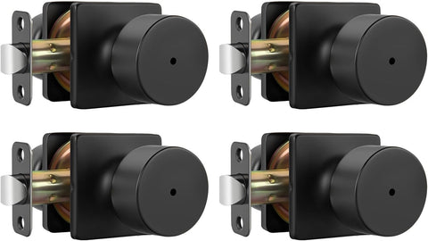 Matte Black Door Knobs Interior, Privacy Bedroom Door Knob with Lock, Black Interior Door Knobs Bathroom 4 Pack