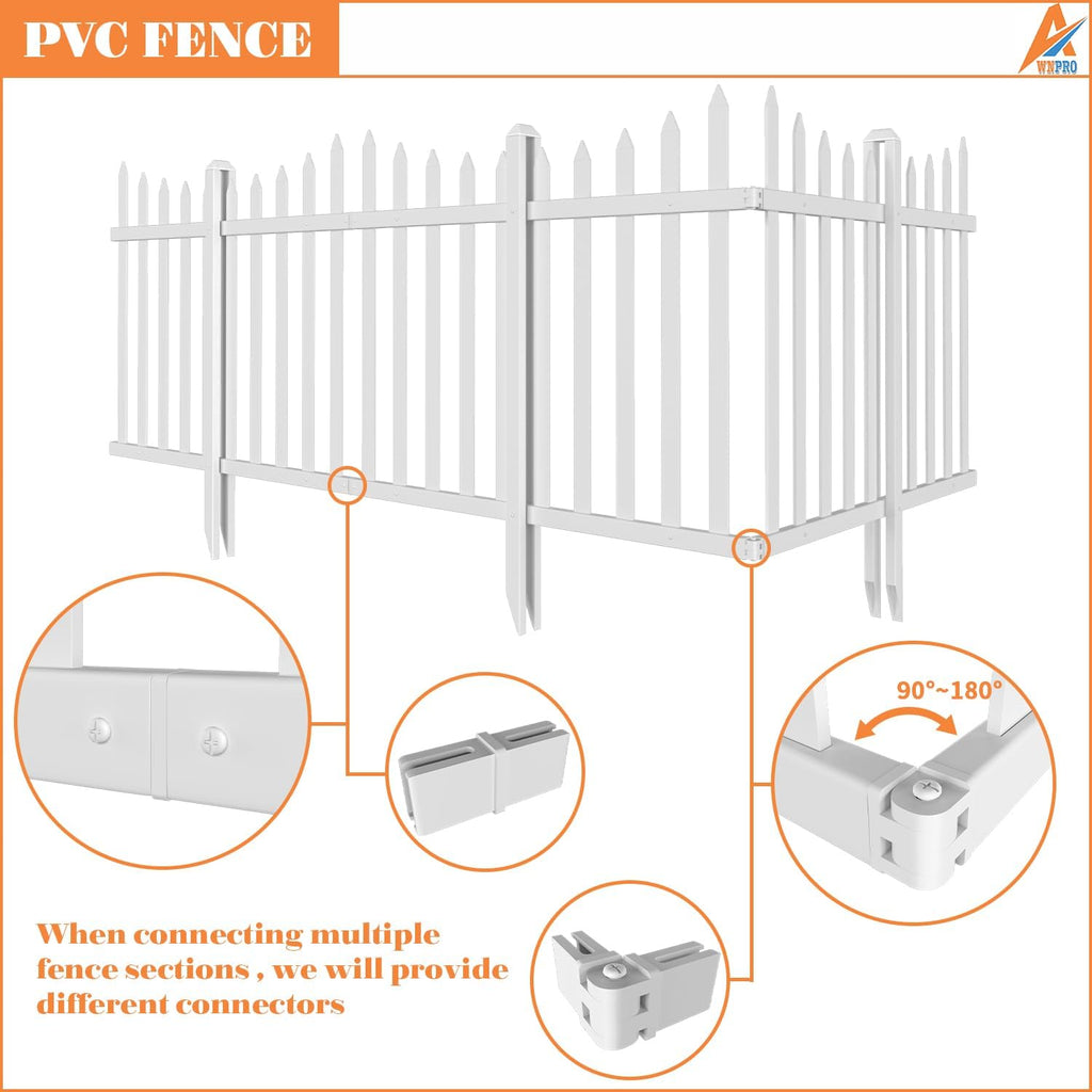 36" H x 84" W No Dig White Vinyl Picket Garden Fence (20 Pickets, Straight for Soft Ground)