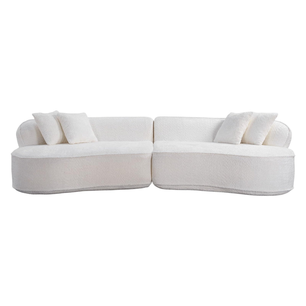 114" Boucle Curved Modular Sectional with 4 Pillows, White