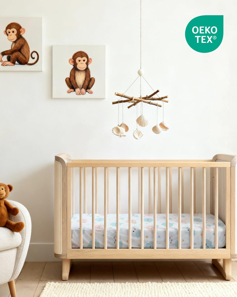 Baby Crib Sheets - Pack of 2 Fitted Sheets for Standard Crib - Happy Clouds