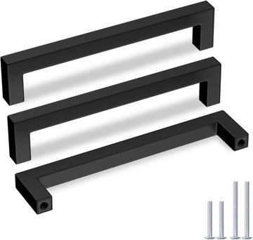 30 Pack 6-1/4in Black Cabinet Pulls Kitchen Cabinet Handles Matte Black Dresser Drawer Pulls Square Bar Stainless Steel