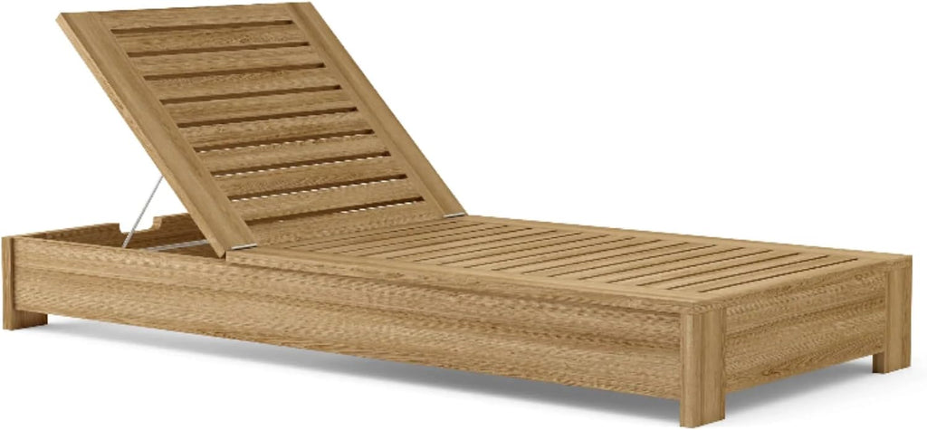 Sun Lounger Solid Teak Wood Outdoor Reclining Chaise Lounge Adjustable Backrest Luxury Poolside Furniture