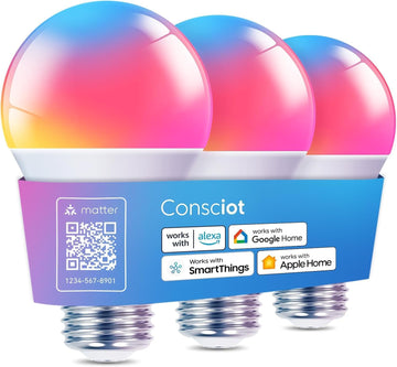Smart Light Bulbs, WiFi Bluetooth Color Changing LED Light Bulb, Music Sync, 60W Equivalent Smart Bulb, A19 E26 RGBTW (3 Pack)