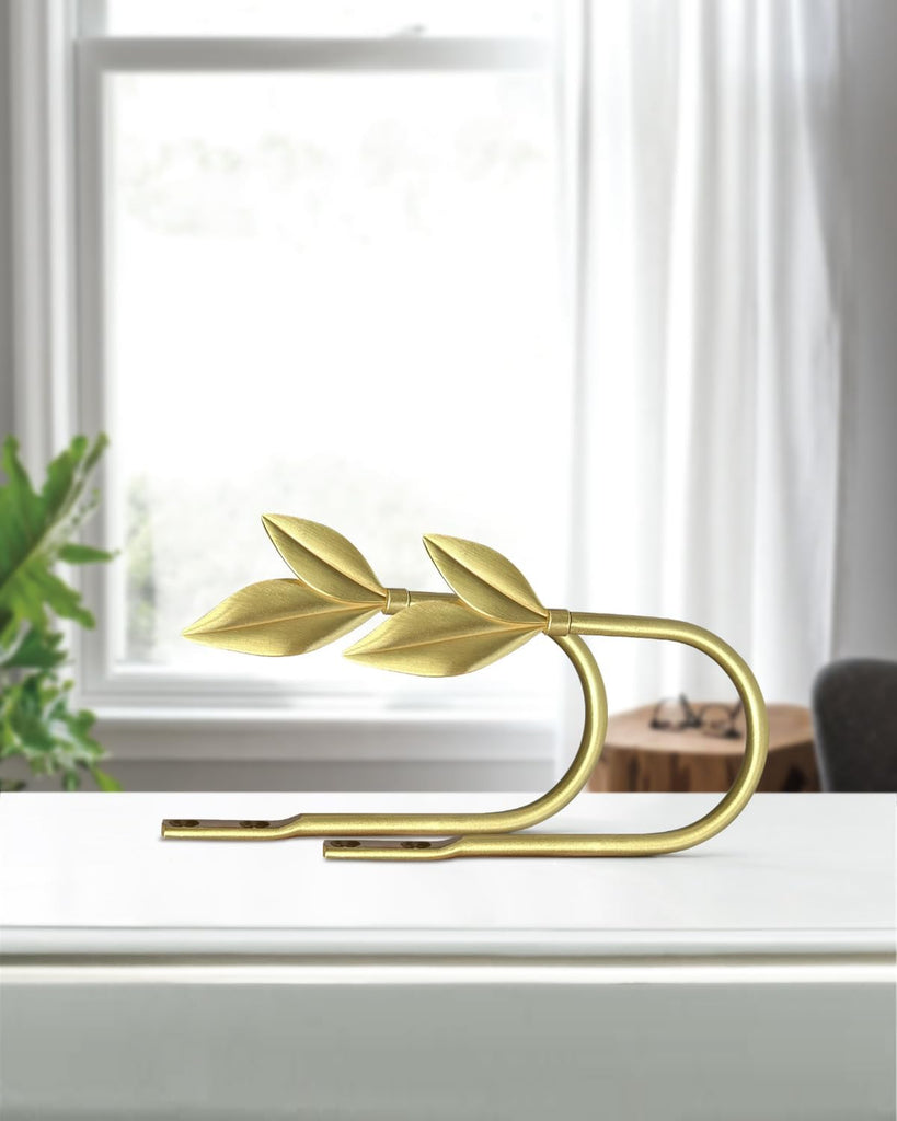 Gold Curtain Holdbacks 2 Pack, Metal Olive Leaf Curtain Tiebacks Wall Mounted, Curtain Holders for Wall, Curtain Pull