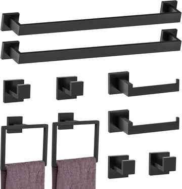 10-Piece Matte Black Bathroom Hardware Accessories Set Black Towel Bar Set Towel Holder Set Stainless Steel