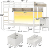 Bunk Bed Twin Over Twin with Charging Station and LED Lights