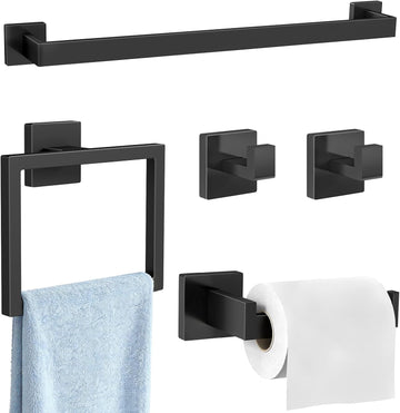 5-Piece Bathroom Accessories Set, 24-in Towel Racks Wall Mounted Stainless Steel, Towel Hardware Set Matte Black