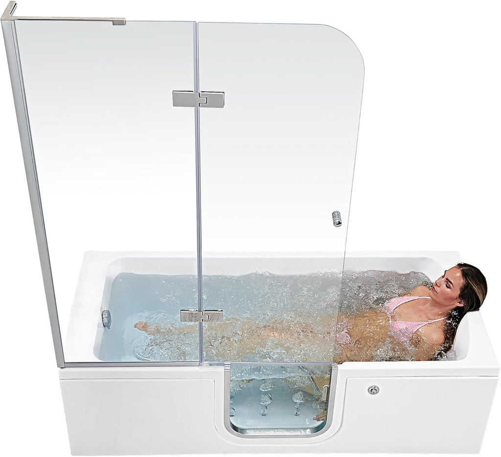 Ella Laydown 32x72 Air Massage Walk-In-Bathtub Left Drain, Bi-Fold Shower Screen