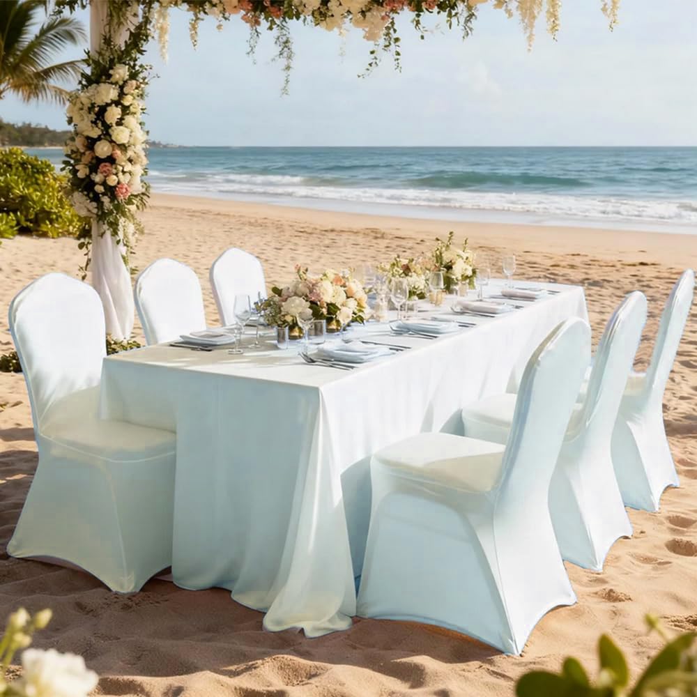 100 Pcs Beige Washable Removable Universal for Wedding Party Dining Banquet Polyester Spandex Stretch Slipcovers