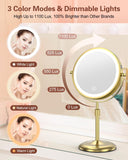 7" Lighted Makeup Mirror with 3 Color Lights & 10X Magnification, Adjustable Brightness & Height, 360° Swivel