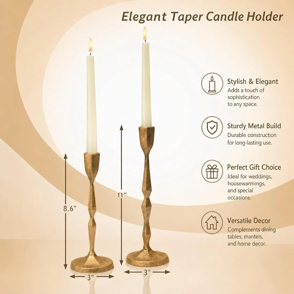 Antique Brass Iron Taper Candle Holder Set of 2 Decorative Decorative Candle Stand Vintage Rustic Candlestick Holders