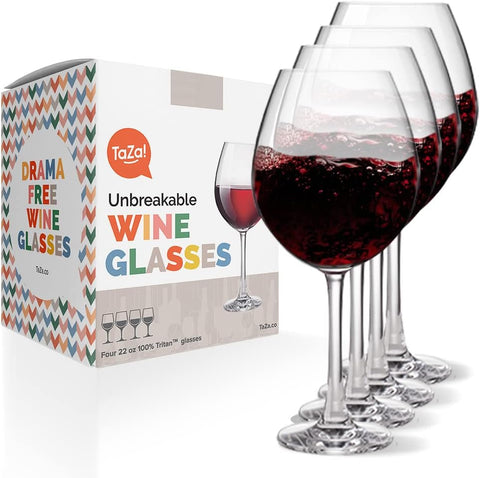 Unbreakable Red Wine Glasses with Stem 22oz Set of 4, Shatterproof Tritan Plastic Stemmed Outdoor Glasses, Reusable &