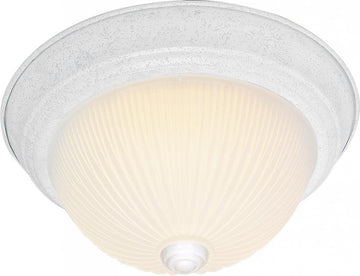 Two Light Flush Mount, Textured White/Frosted Ribbed Glass