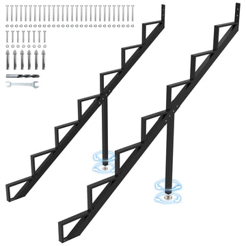 Steel Stair Step Riser 7-Step, Metal Stair Stringer with Reinforcing Support Legs, Heavy Duty Steel Stair Stringer