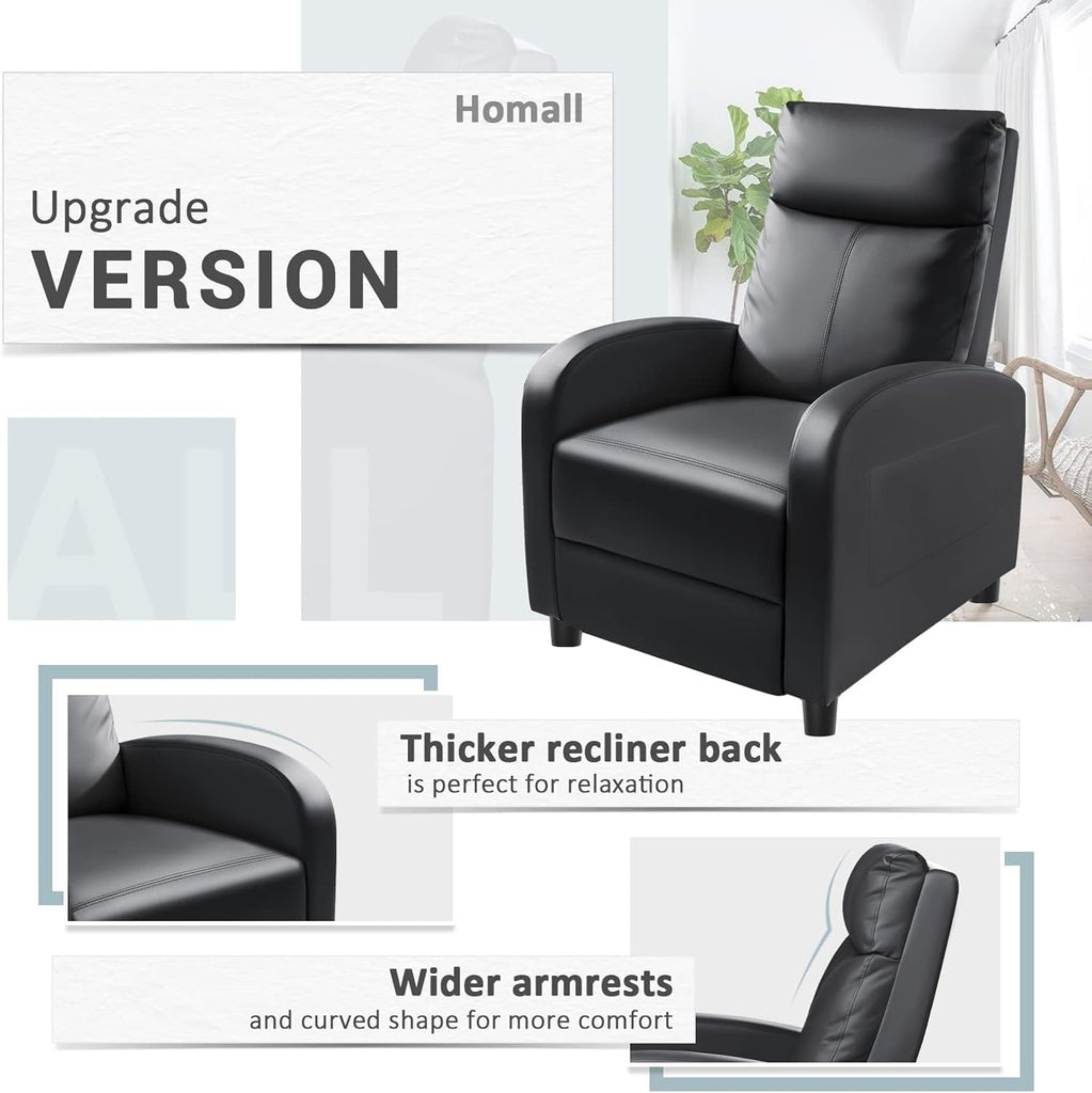 Recliner Chair, Recliner Sofa PU Leather for Adults, Recliners Home Theater Seating with Lumbar Support