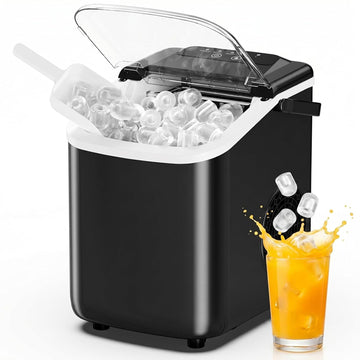 Ice Maker Countertop, Ice Machine with Portable Handle, Basket and Scoop, 26lbs Daily, 9 Bullet Cubes in 6~8 Mins