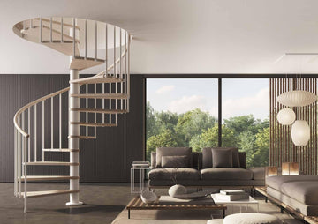 Italian Indoor Spiral Staircase Beech Wood Step 40mm Thick 9 Colors, PVC Handrail & Steel Railing Spacers in 3 Colors