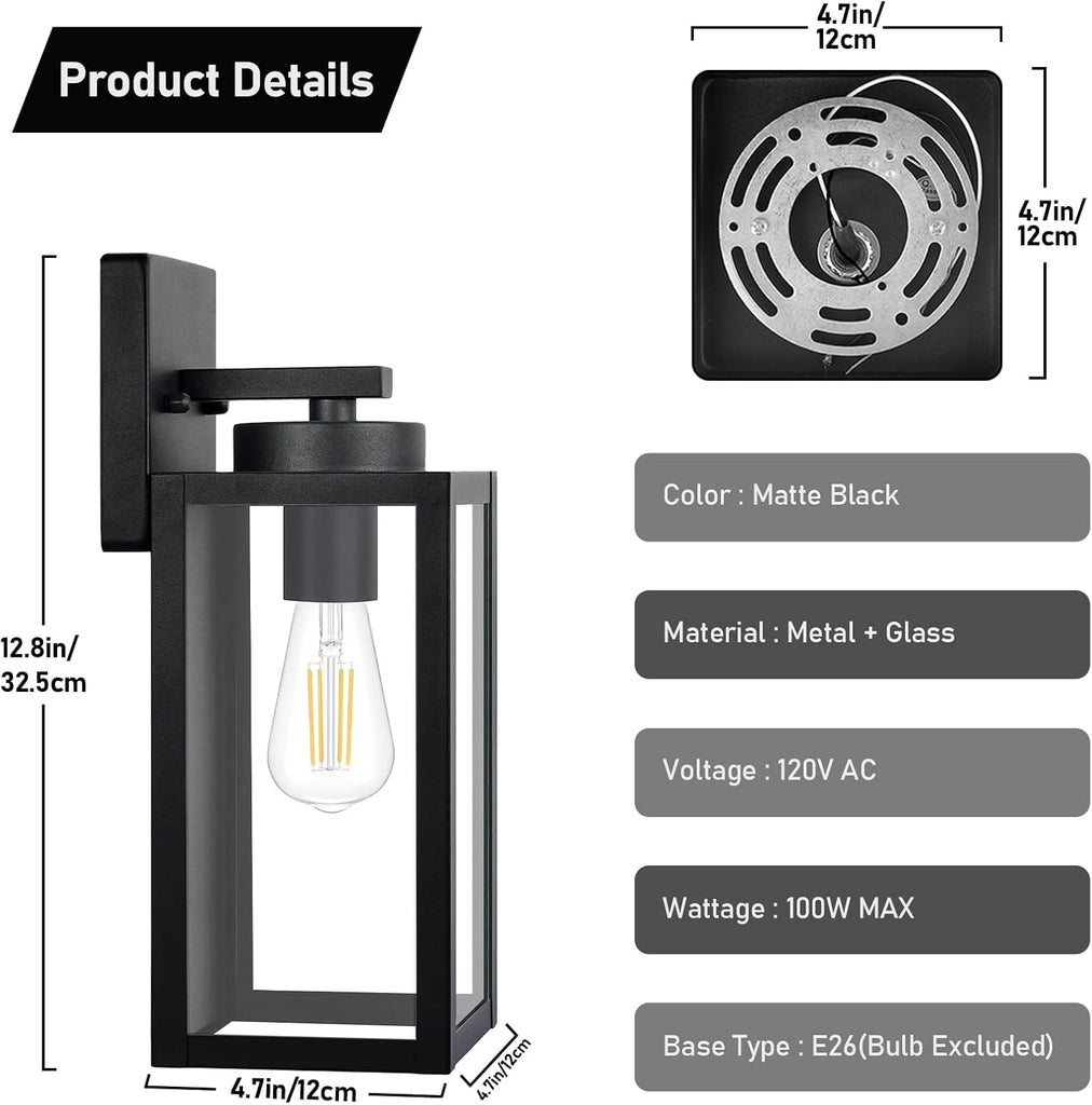 Outdoor Wall Light Fixtures, Exterior Waterproof Wall Lanterns, Porch Sconces Lighting with E26 Sockets & Glass Shades