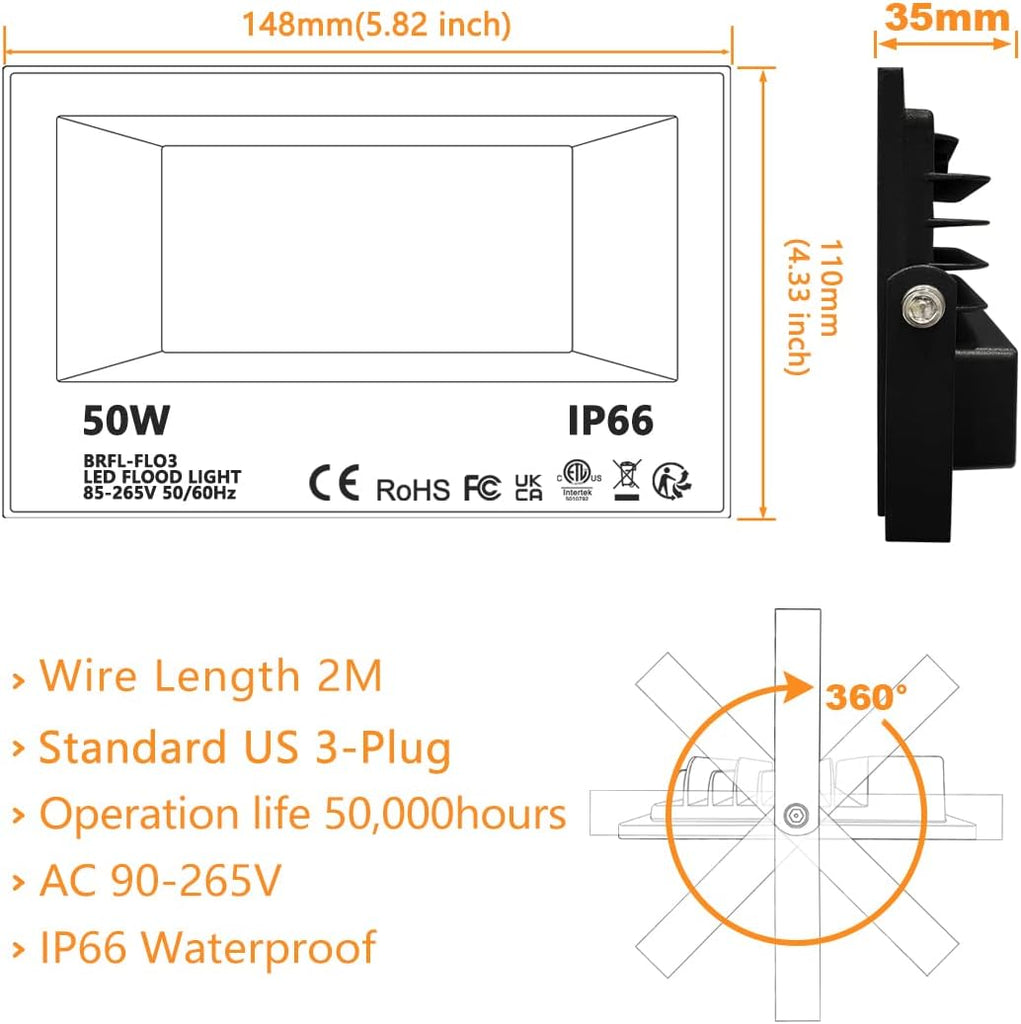 Led Flood Light Outdoor, 50W RGB Color Changing Landscape Lighting | Remote Control, Timing - 12 Colors - 4 Modes