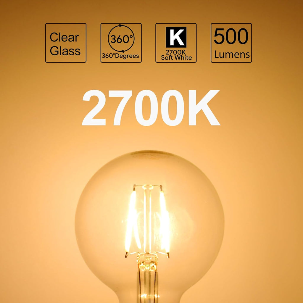 5W Dimmable G25 LED Globe Light Bulb, G25 LED Vintage Light Bulb, 60W Equivalent, 500Lumens, 2700K Soft White, E26 - Set of 6