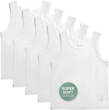 Boys White Tank Top Cotton Undershirts 5 Pack