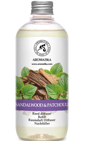 Reed Diffuser Refill Sandalwood - Patchouli 17 Fl Oz - Scented Diffuser Refill with Patchouli Essential Oil - Home