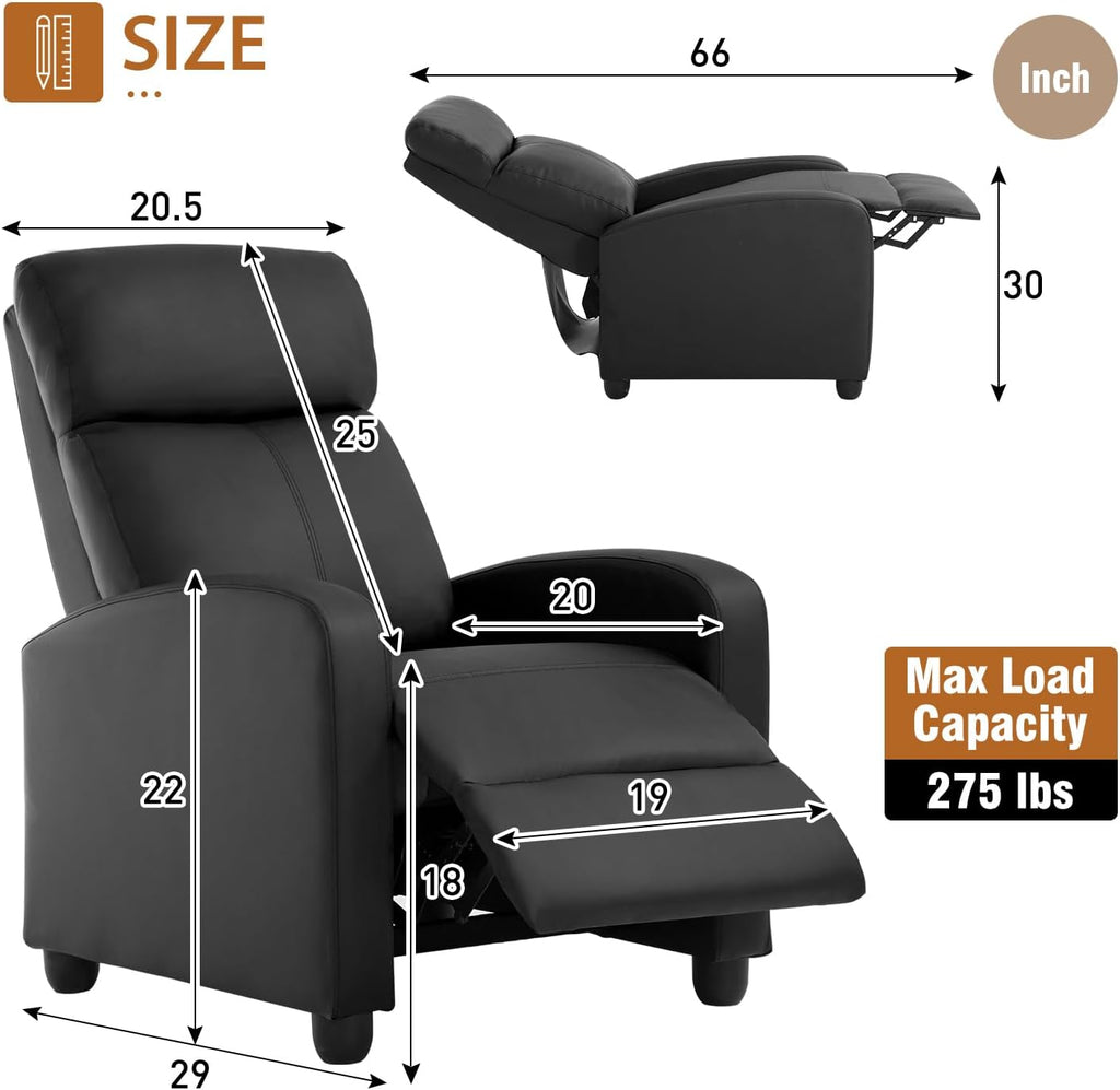 Recliner Chair Push Back Sofa Home Theater Seating with Lumbar Support and Leather Padded Seat Backrest
