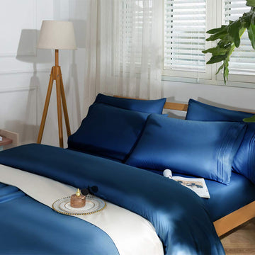 6PC Bed Sheets Set - Brushed Microfiber 1800 Thread Count Percale - 16" Deep Pocket (King, Navy Blue)